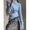 Top Base de Tricô Azul Gola Meia-Alta Estilo Coreano para Mulheres, Outono/Inverno, Slim Fit, Elegante, Roupa Íntima, Suéter Macio e Fofo de Alta Qualidade