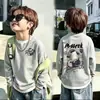 Camiseta Top Masculina Nova Estilo Primavera e Outono Falsa Peça Dupla Manga Longa para Crianças Médias e Grandes Bebê Malha Waffle Estilo Coreano Bonito Camada Base T