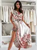 2026 nuevo vestido estampado transfronterizo para mujer, verano, moda europea y americana, vestido con cuello en V