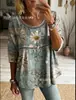 2026 Novo Top Estampado Digital 3D Floral Transfronteiriço de Verão com Gola Redonda e Manga Média Franzido para Mulheres Europeias e Americanas