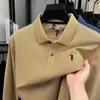 Camisa Polo Paul Bordada 100% Algodón Manga Larga para Hombre de Alta Gama Cuello Solapa Casual Otoño para Hombres de Mediana Edad