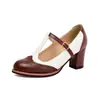 Otoño/Invierno 2026 Pedido Extranjero Tacón Alto Grueso Tallas Grandes 40-43 Bloque de Color Patrón Degradado Zapatos de Salón con Tira en T y Boca Baja