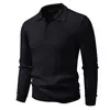 Camisa de Punto Polo con Cuello Solapa para Hombre, Suéter de Manga Larga con Raya Vertical Texturizada, Top Básico Casual de Negocios Ajustado para Primavera y Otoño
