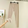 Ropa interior térmica de terciopelo sin costuras para mujer, mallas forradas de polar, ropa de otoño e invierno para mujer, calzones de color liso, pantalones cálidos ajustados de talla grande