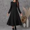 En stock Amazon AliExpress TK comercio exterior transfronterizo europeo y americano minimalista cuello redondo manga larga color liso acanalado vestido de mujer