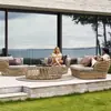 Combinación de Sofá de Exterior Patio Hotel Terraza Villa Casa de Huéspedes Silla de Ratán de Ocio Exterior Impermeable Protector Solar Muebles de Ratán
