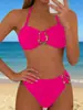 Traje de baño bikini de dos piezas con cuello halter para mujer con decoración de hebilla metálica, parte inferior de natación de cintura alta, traje de baño sexy para fotos de vacaciones en la playa