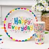 Platos de Papel Desechables Impresos a Color Transfronterizos Tema Fiesta de Cumpleaños Decoraciones para Fiesta de Cumpleaños Juego de Vajilla Pastel