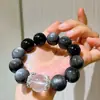 Pulseira com Design de Cristal Branco Leitoso e Obsidiana Prateada de Partículas Grandes de 16mm