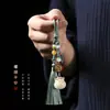 Pingente de Carro Saco da Sorte Bodhi de Jade Branco Natural para Homens e Mulheres Borla Estilo Antigo Pingente de Carro Decoração de Pingente de Carro Presente