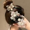 Anillo para el Cabello de Flor de Organza Estilo Nuevo Dongdaemun Corea del Sur Cuerda para la Cabeza de Perla Chica Elegante Atadura para la Cabeza de Bola Cubierta de Cuero para el Cabello para Mujeres