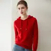 Otoño e Invierno Nuevo Estilo 100% Cachemira Pura Prendas de Punto Tops de Manga Larga para Mujer Versátil a la Moda Color Puro con Capucha Prendas de Punto Sueltas