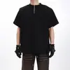 Camiseta Masculina de Manga Curta com Meio Zíper Estilo Americano, Tecido Pesado, Marca Tendência de Verão, Design Cool, Corte Cleanfit, Manga Curta Solta
