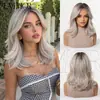 Peluca de Fibra de Alta Temperatura Color Gris Plateado Degradado de Longitud Media Estilo Europeo y Americano para Mujer Cubre Cabeza Completa