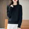 Estilo Nuevo Primavera 2026 Algodón Puro Cuello Redondo Tejido de Punto Manga Larga Color Sólido Holgado Jersey Estilo Coreano Camiseta Base para Mujer