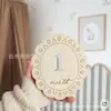 Letrero de Mes de Nacimiento para Recién Nacido Transfronterizo Accesorio de Foto de Madera Placa Conmemorativa Margarita Blanca Hito del Bebé Redondo