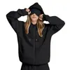 Moletom Casual Soltinho Feminino Europeu e Americano Outono e Inverno Novo Versátil Casual Simples Cor Lisa Máscara para Olhos Moletom de Manga Longa