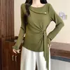 Camiseta Casual de Manga Larga con Lazos y Diseño Asimétrico, Adelgazante, Tallas Grandes para Mujer, Otoño 2026
