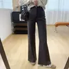¡Súper adelgazante! Jeans de tiro alto con microbota y elasticidad en ocho direcciones para mujer, Pantalones rectos de campana de Otoño H092106