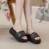 Pantuflas de Verano para Mujer con Pedrería, Diseño de una Sola Línea con Pliegues, Estilo Nuevo Verano 2026, Suela Gruesa, Punta Abierta, Medias Pantuflas, de Moda