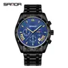 Reloj de cuarzo Sanda, moderno, impermeable, luminoso, reloj para hombre de tres esferas y seis manecillas con correa de acero, características de fase lunar y calendario
