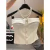 Top Tubo Sexy con Diseño de Solapa de Botones Chaleco Sexy para Mujer Primavera y Verano Aspecto Adelgazante Top sin Mangas de un Solo Botón