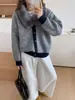 Cárdigan de Punto con Cuello de Piel Extraíble para Mujer 2026 Otoño Invierno Nuevo Suave Esponjoso Holgado Casual Versátil Suéter Abrigo de Bloques de Color