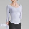 Camiseta de Yoga Plisada Francesa para Mujer 2025 Nuevo Producto con Sensación Nude y Almohadillas en el Pecho, Top Deportivo con Manga para Dedos, Ropa para Pilates Yoga