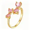 Anillo Mariposa Abierto Ajustable de Circonia Venta Caliente Europea y Americana Anillo de Dedo Flor Dulce Lindo para Mujer Chapado en Cobre Oro Real 18K