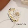 Anel de Lótus Branco Esmaltado Estilo Delicado com Design Luxuoso de Estame de Flor de Zircônia, Anel Aberto Ajustável Banhado a Ouro