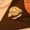 Anillo de moda girasol bicolor dorado y plateado con espejo cruzado y diamantes calientes para mujer, estilo europeo y americano personalizado, joyería de mano, suministro al por mayor