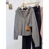 Suéter Cardigan Casaco com Capuz Zíper Duplo Espesso Estilo Coreano Outono/Inverno Feminino Novo Manga Raglan Solto Casual Tricô