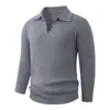 Suéter Polo de Malha Waffle Liso de Manga Longa Versátil para Homens, Novo Estilo Europeu e Americano, Camada Base Tricotada