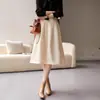 Elegante e Versátil Estilo Th Hepburn Francês Cintura Alta Elegante Aparência Emagrecedora Roupa de Trabalho Versátil Comprimento Médio Saia Evasê