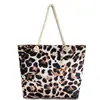Bolso tote de cáñamo con estampado de leopardo retro clásico, bolso de hombro de lona con estampado animal estilo europeo y americano, bolso casual para mujer de gran capacidad