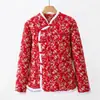 Jaqueta Acolchoada de Algodão Floral Estilo Chinês Tendência do Nordeste para Mulheres, Novo Modelo Outono e Inverno 2025, Casaco de Algodão Floral Espesso com Botões para Mãe