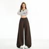 6605 Nuevo Color Café Retro Americano Chica Caliente Jeans con Abertura Pantalones Rectos Ajustados Sueltos Pierna Ancha para Mujer