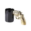 Caneca Criativa Dourada e Prateada Imitação de Casca Fina Caneca de Cerâmica Alça de Revólver Copo de Água Estilo Militar ao Redor Caneca de Porcelana Engraçada