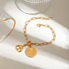 Jingqiao Design Sense Nicho Aço Titânio Ouro 18K Aço Inoxidável Zircônia Acessórios Moeda Lua Incrustada Zircônia Pulseira de Copo