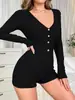 Macacão de malha justo feminino transfronteiriço europeu e americano, estilo desejo puro, sexy e moderno, novo pijama de alta qualidade com botões
