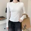 Atacado do fabricante outono 260g viscose ombro normal gola redonda manga longa camiseta para mulheres, blusa base quente e justa