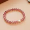 Pulseira de cristal de morango natural feminina pulseira de pérola de cristal rosa novo estilo chinês fivela de paz corajosa joias da maré nacional atacado