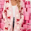 Nuevo cárdigan fino largo de comercio exterior transfronterizo con bolsillos, abrigo suéter de moda estampado para otoño e invierno, personalizado, casual para mujer
