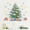 Pegatinas de Pared para Caja de Regalo de Árbol de Navidad en Acuarela Transfronterizas, Bolas Decorativas Coloridas, Copos de Nieve, PVC Autoadhesivo, Removibles