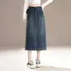 Falda vaquera azul vintage hecha a medida para mujer, nueva de otoño 2026, de cintura alta, adelgazante, línea A, longitud media