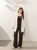 Conjunto de pantalones rectos de cintura alta con cuello halter para otoño, ropa para mujer de talla grande, corte holgado, adelgazante, conjunto de dos piezas 88047