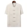 Traje Tang Masculino de Verão com Manga Curta para Pais de Meia-Idade e Idosos, Camisa Casual Fina Estilo Chinês para Exercício Matinal para Avôs