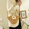 Bolso mini tipo cubo tejido de algodón de verano, moderno, con flores, bandolera de hombro para mujer, bolso de paja para vacaciones en la playa.