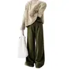 Pantalones Suaves Color Verde Militar para Abuelas, Pantalones Largos Casuales de Lana de Cordero con Cordón, Pierna Ancha Suelta para Invierno