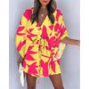 Vestido de Praia Europeu e Americano de Comércio Exterior Transfronteiriço, Vestido Estampado Feminino de Verão com Decote V e Amarração, Vestido Patchwork, Personalização em Pequenos Lotes